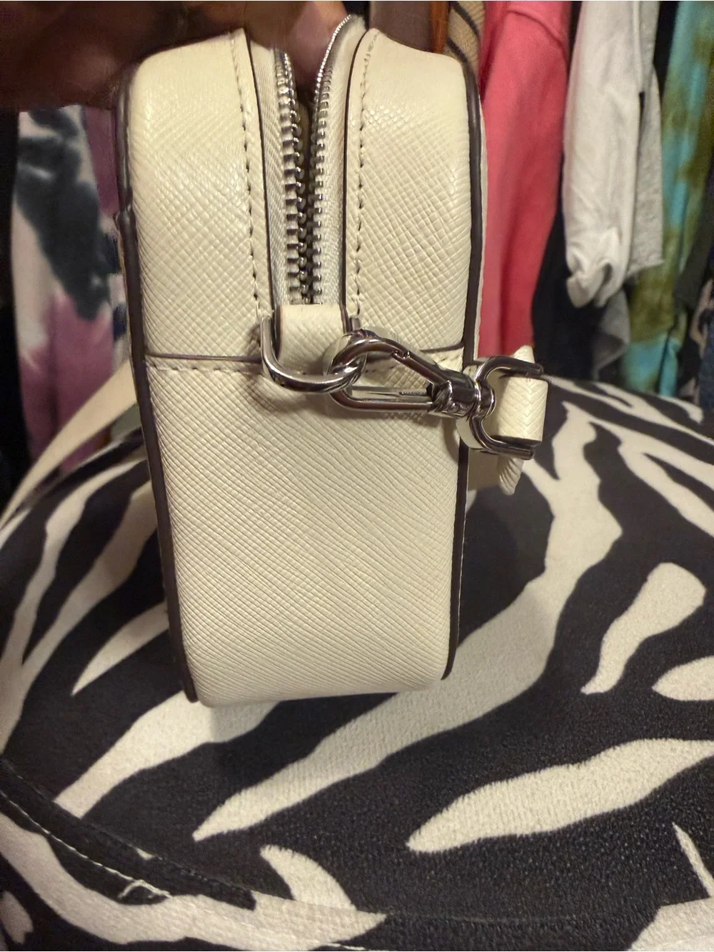 kate spade Cream Saffiano Leather Crossbody with Silver Glitter Trim
